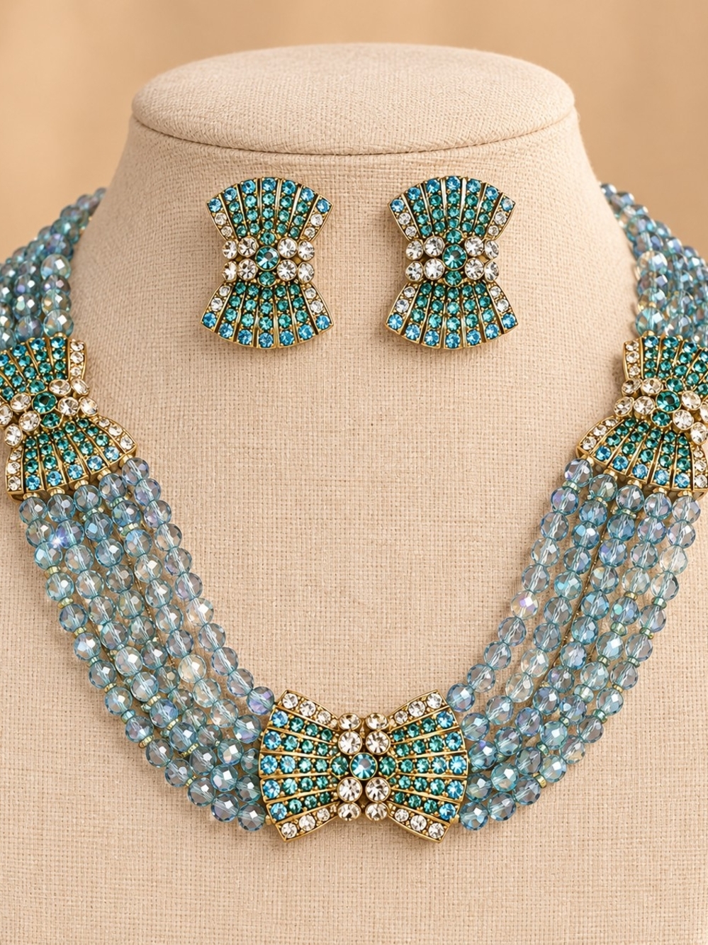 Crystal Blue Statement Necklace & Earrings Set